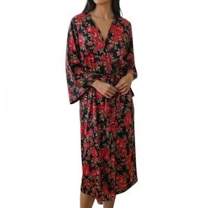 PINK Victoria's Secret Black and Red Floral Robe